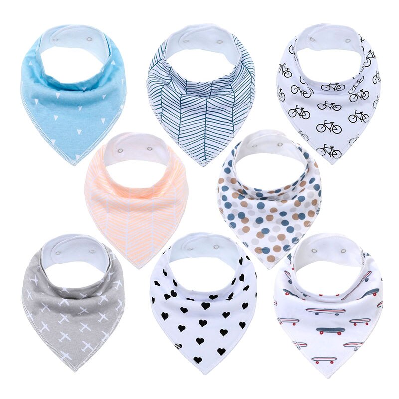 8Pcs/Lot Soft Comfortable Colorful 100% Organic Cotton And Baby Bandana Baby Bibs
