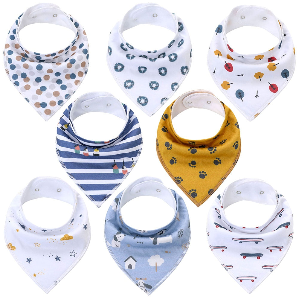 8Pcs/Lot Soft Comfortable Colorful 100% Organic Cotton And Baby Bandana Baby Bibs
